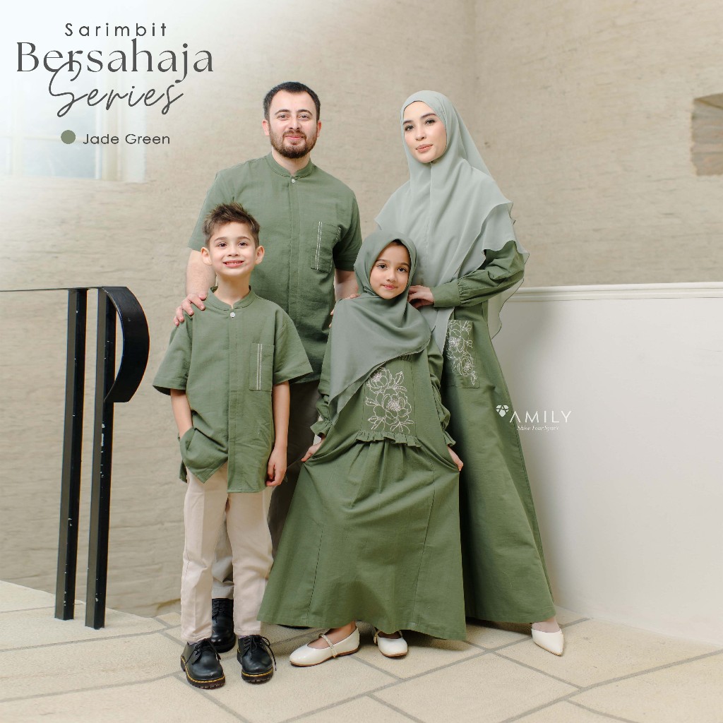 AMILY - Sarimbit 2026 Bersahaja Series Jade Green Embroidery Polos Premium