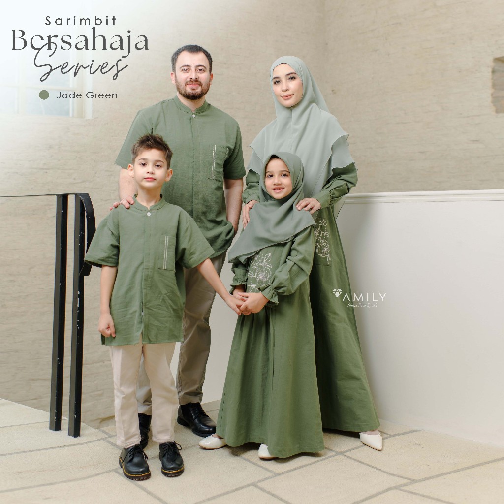 AMILY - Sarimbit 2026 Bersahaja Series Jade Green Embroidery Polos Premium