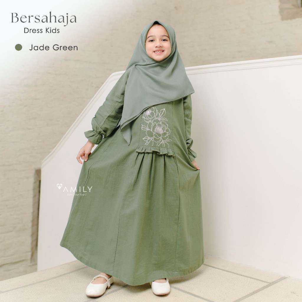 AMILY - Sarimbit 2026 Bersahaja Series Jade Green Embroidery Polos Premium