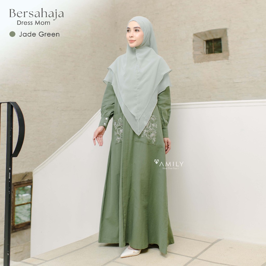 AMILY - Sarimbit 2026 Bersahaja Series Jade Green Embroidery Polos Premium