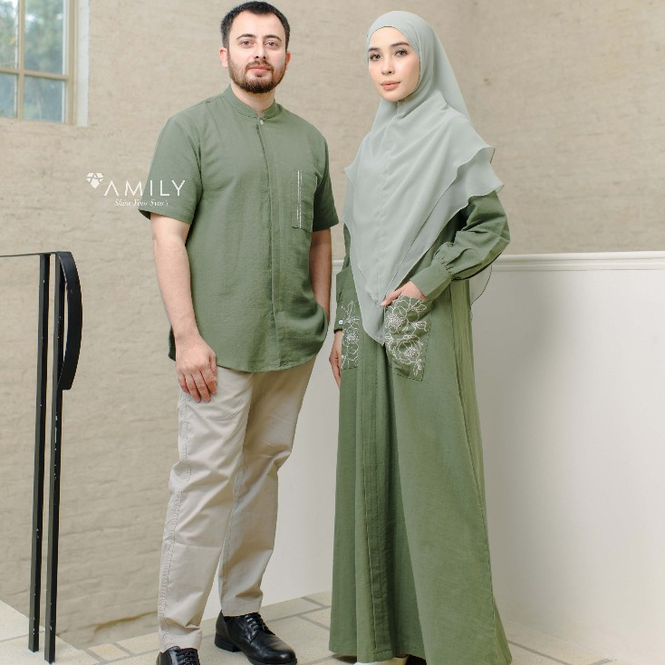 AMILY - Sarimbit 2026 Bersahaja Series Jade Green Embroidery Polos Premium