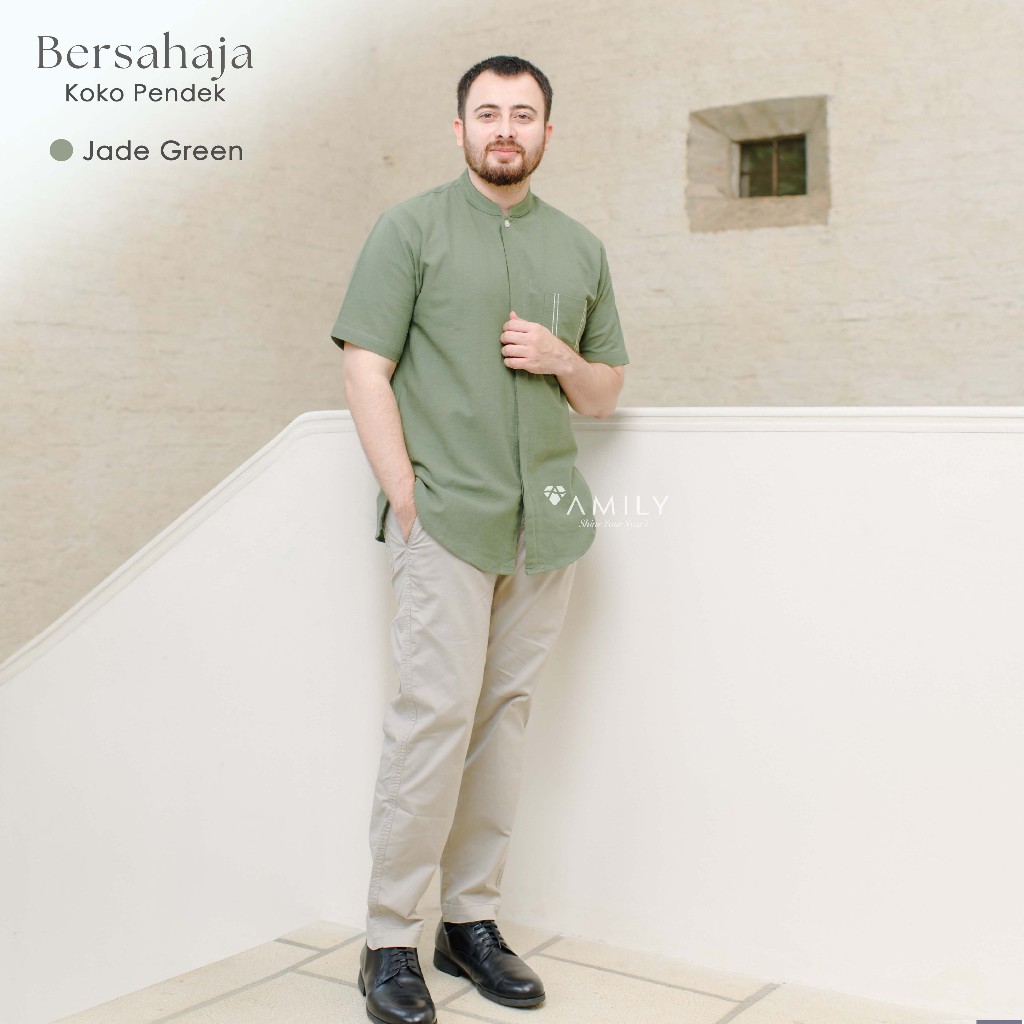 AMILY - Sarimbit 2026 Bersahaja Series Jade Green Embroidery Polos Premium