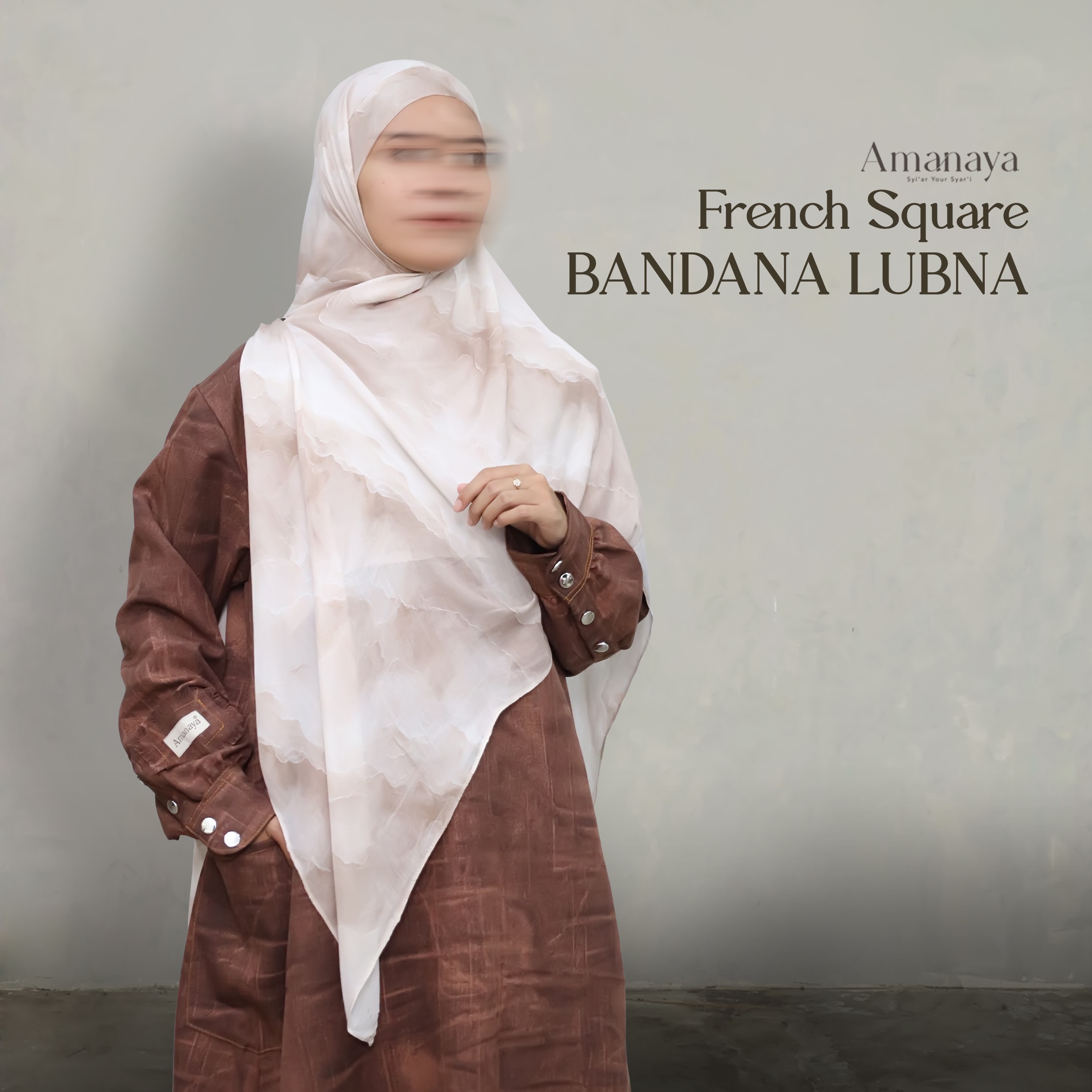 French Square Bandana Lubna Material Natural Fabric Modal Viscose Printing by Air Technology
