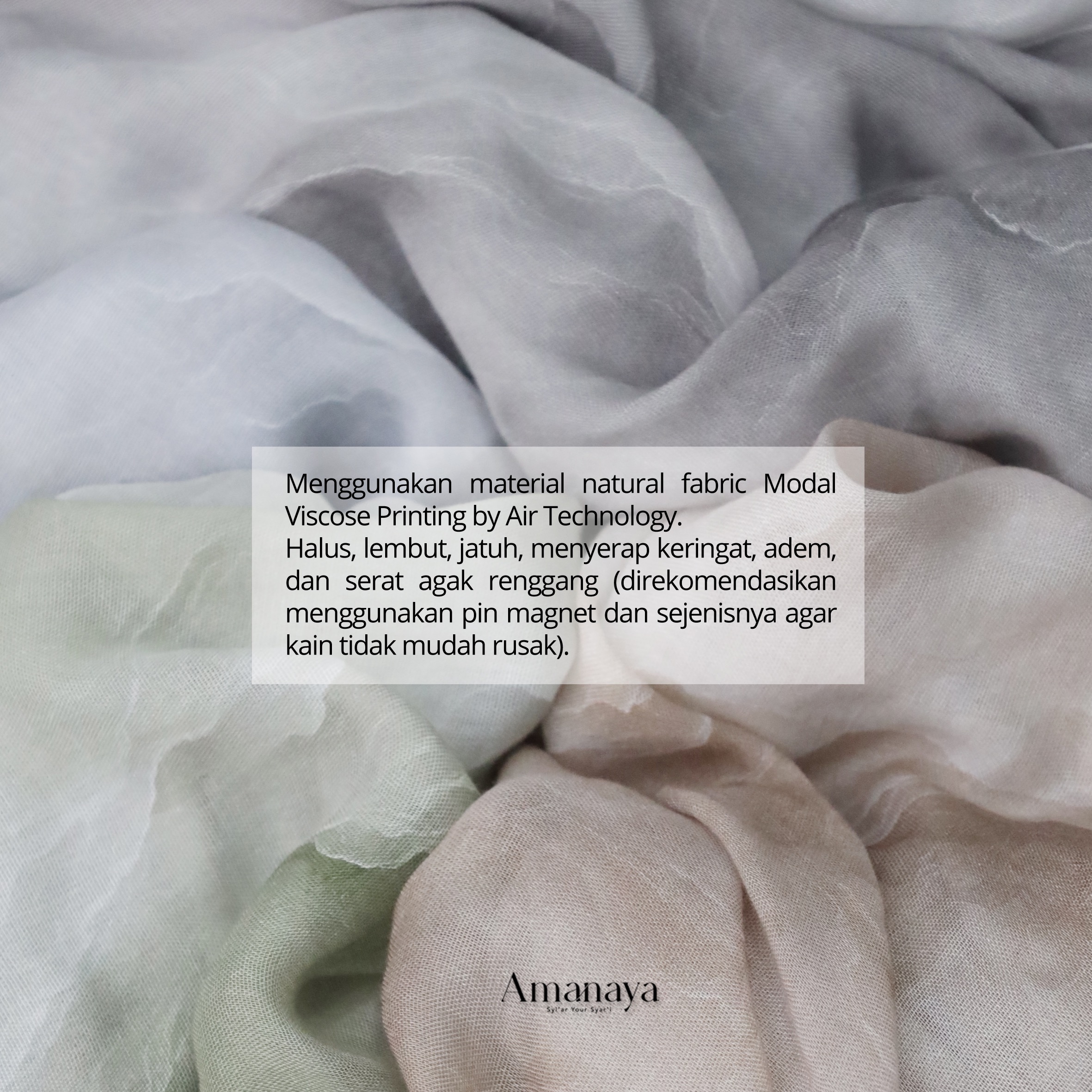 French Square Bandana Lubna Material Natural Fabric Modal Viscose Printing by Air Technology