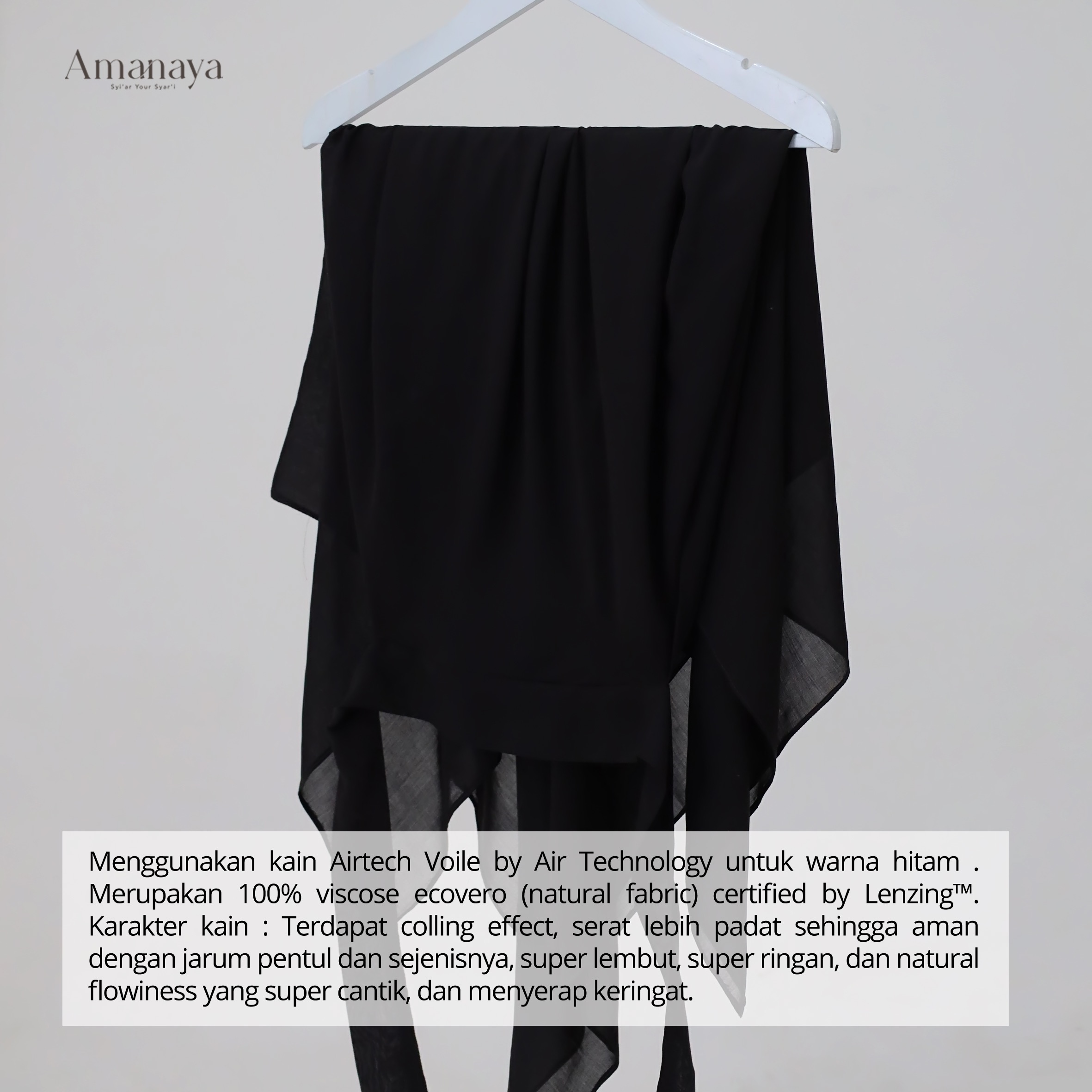 French Square Laiba Intense Black Material Airtech Voile By Air Technology