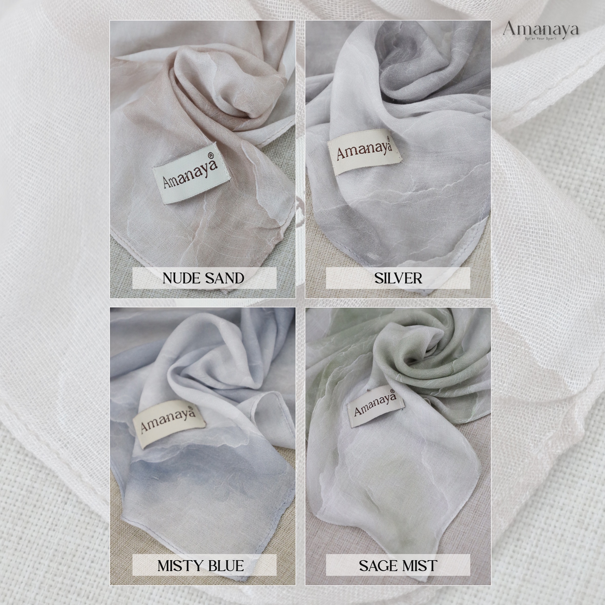 French Square Bandana Lubna Material Natural Fabric Modal Viscose Printing by Air Technology