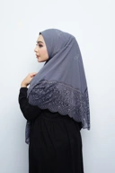 Hijab Square - Rayya Brokat - Dark Grey