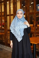 Hijab Square - Rayya Brokat - Biru Warda