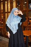 Hijab Square - Rayya Brokat - Biru Warda