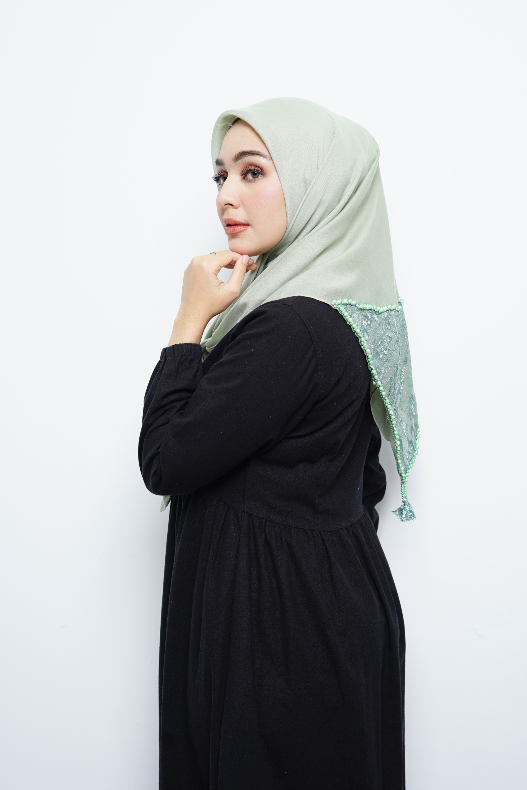Hijab Square - Amecca Brokat - Sage Green Voal