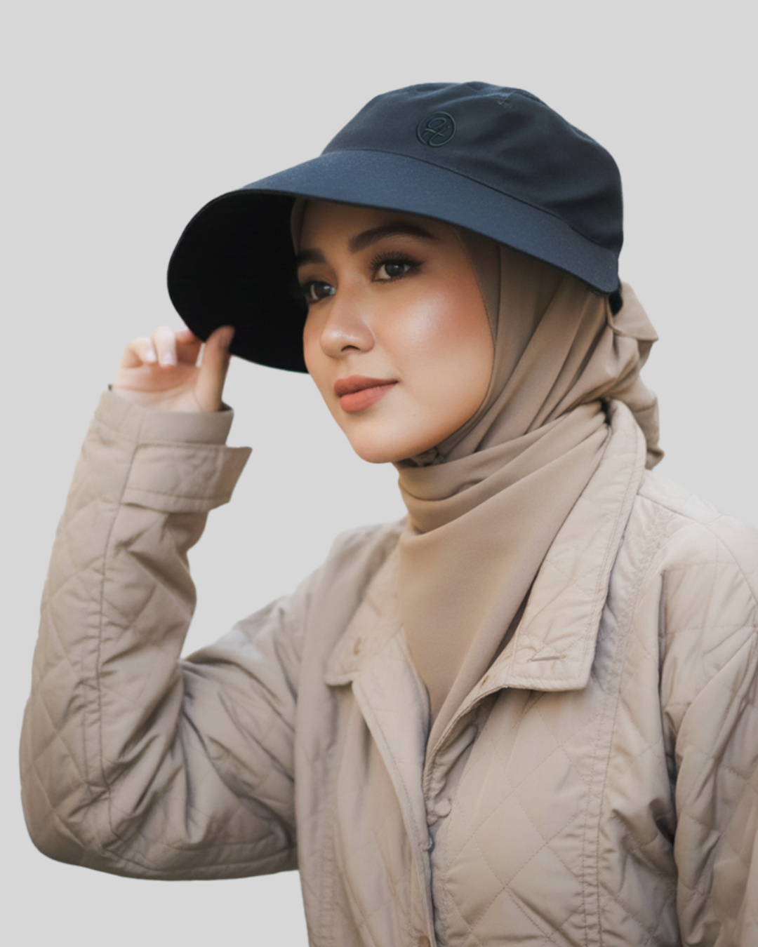 HJ Visor Hat – Topi Visor Muslimah Premium Twill Cotton, Adjustable, Anti Pusing, Cap Lebar