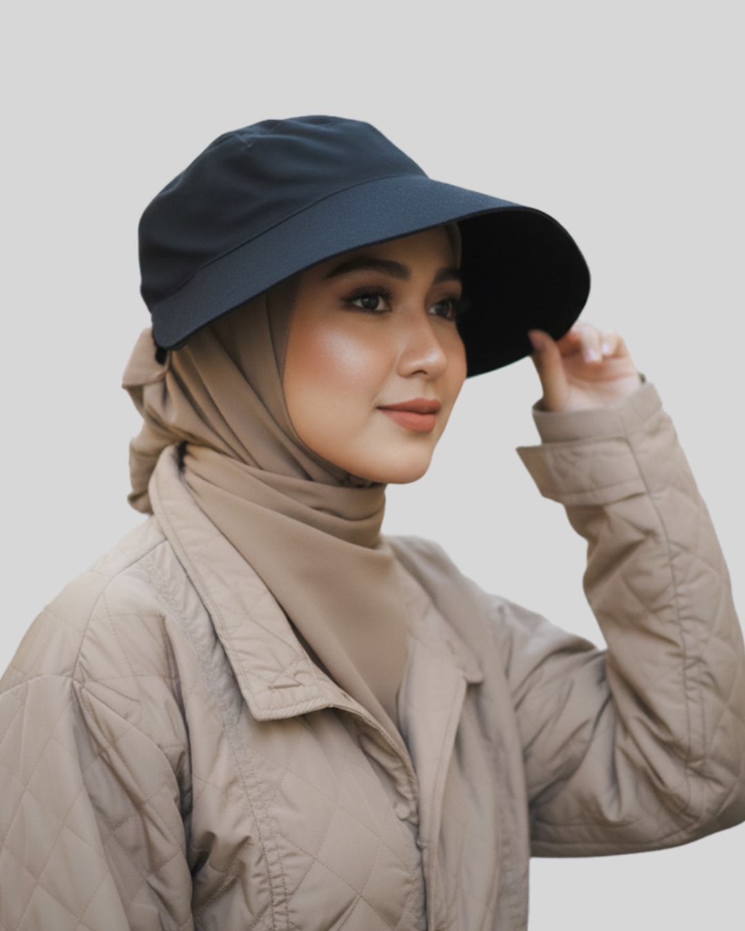 HJ Visor Hat – Topi Visor Muslimah Premium Twill Cotton, Adjustable, Anti Pusing, Cap Lebar