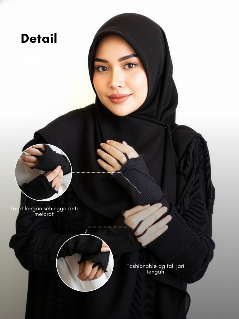 HJ Handsock Ruffle Wanita | Handsock Hijab Knit Caramel Anti Melorot & Anti Kusut