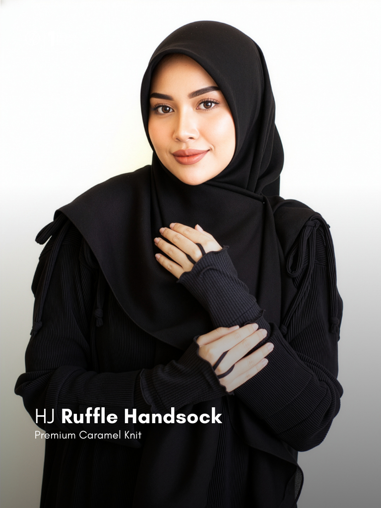 HJ Handsock Ruffle Wanita | Handsock Hijab Knit Caramel Anti Melorot & Anti Kusut