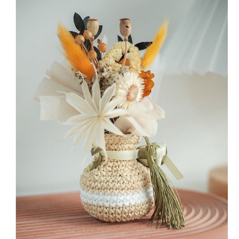 StellarCoronae x Croseta - Mini Bouquet in a Crochet Vase | Bunga Kering | Vas Rajut | Hadiah | Kado