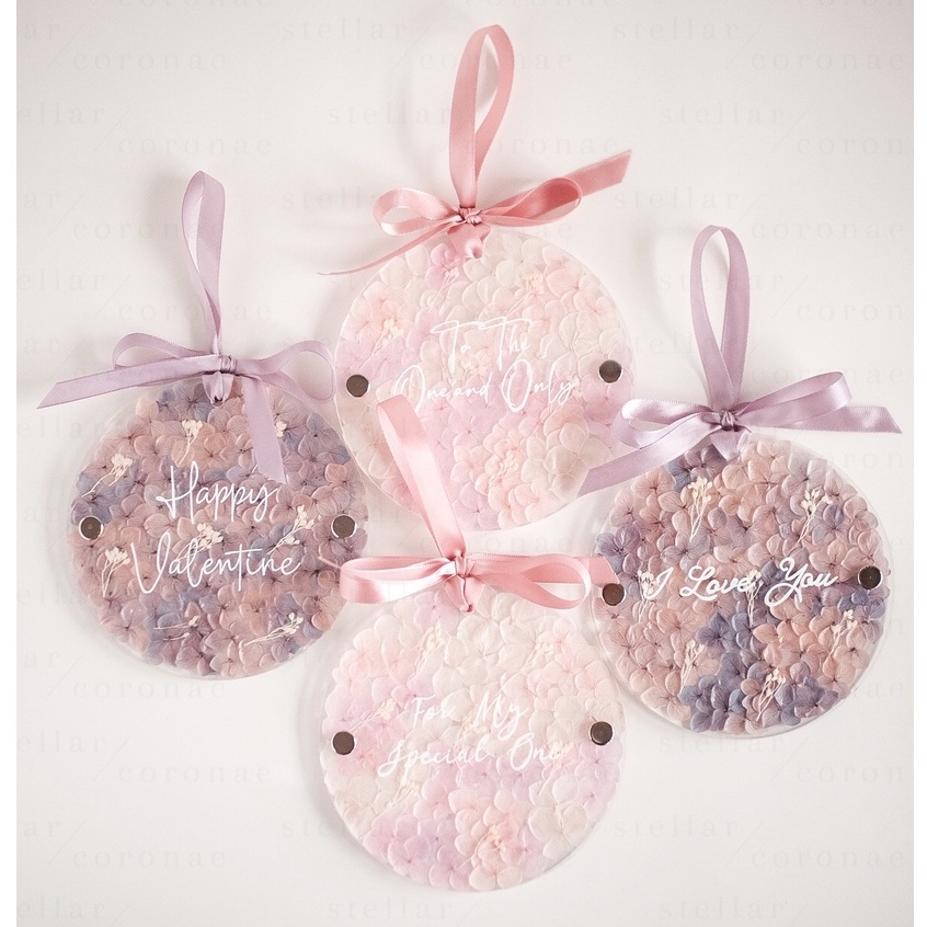 12cm Circle Pristine Hanging Preserved Hydrangea | Bingkai Tulisan/Foto Bunga Kering | Hadiah Custom Hiasan Dinding