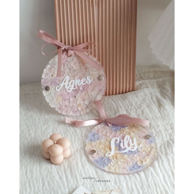 12cm Circle Pristine Hanging Preserved Hydrangea | Bingkai Tulisan/Foto Bunga Kering | Hadiah Custom Hiasan Dinding