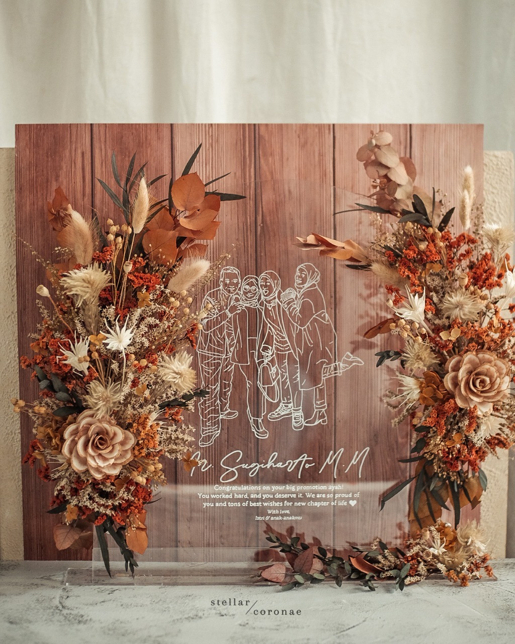 A3 Flower Arch | Bingkai Tulisan/Foto Bunga Kering | Hadiah Custom Hiasan Meja