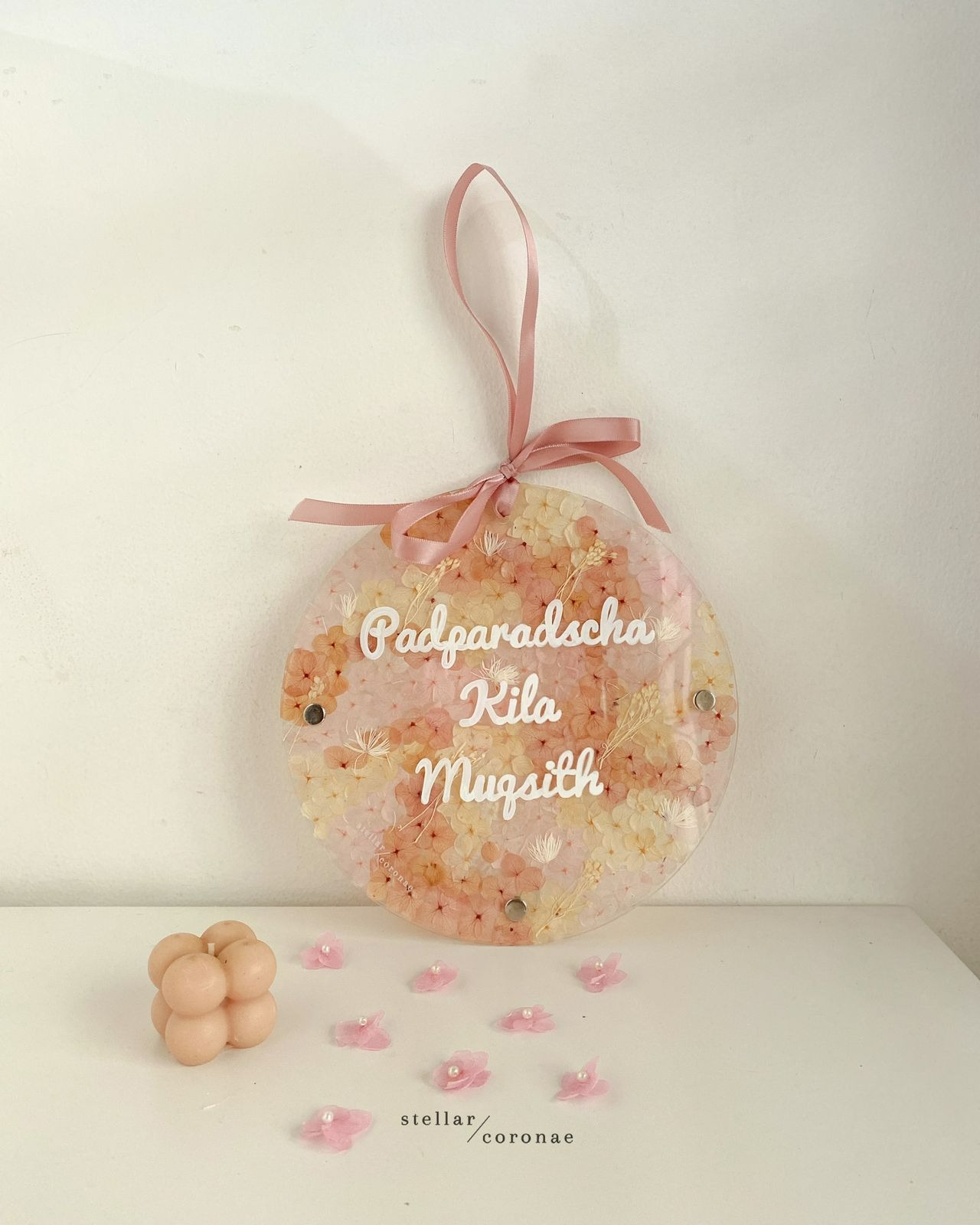 20cm Circle Pristine Hanging Preserved Hydrangea | Bingkai Tulisan/Foto Bunga Kering | Hadiah Custom Hiasan Dinding