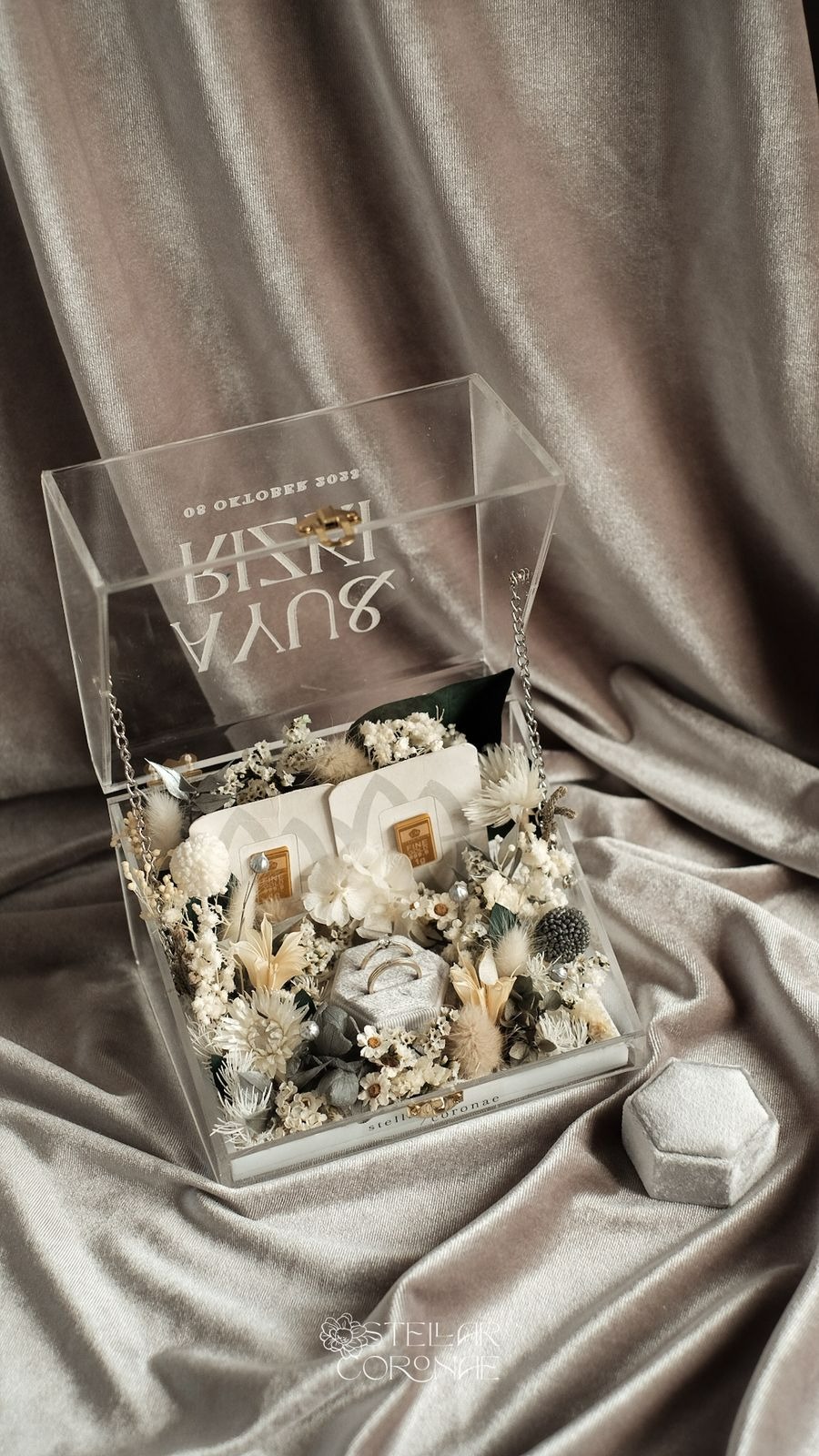 StellarCoronae - Dowry Box Chain dengan Dudukan Cincin Velvet 2 Slot
