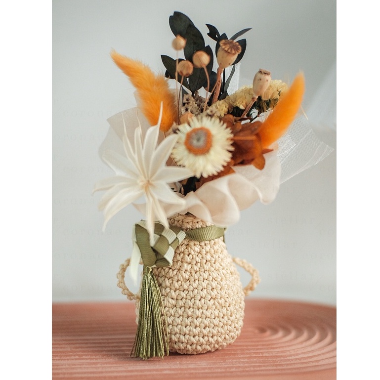 StellarCoronae x Croseta - Mini Bouquet in a Crochet Vase | Bunga Kering | Vas Rajut | Hadiah | Kado