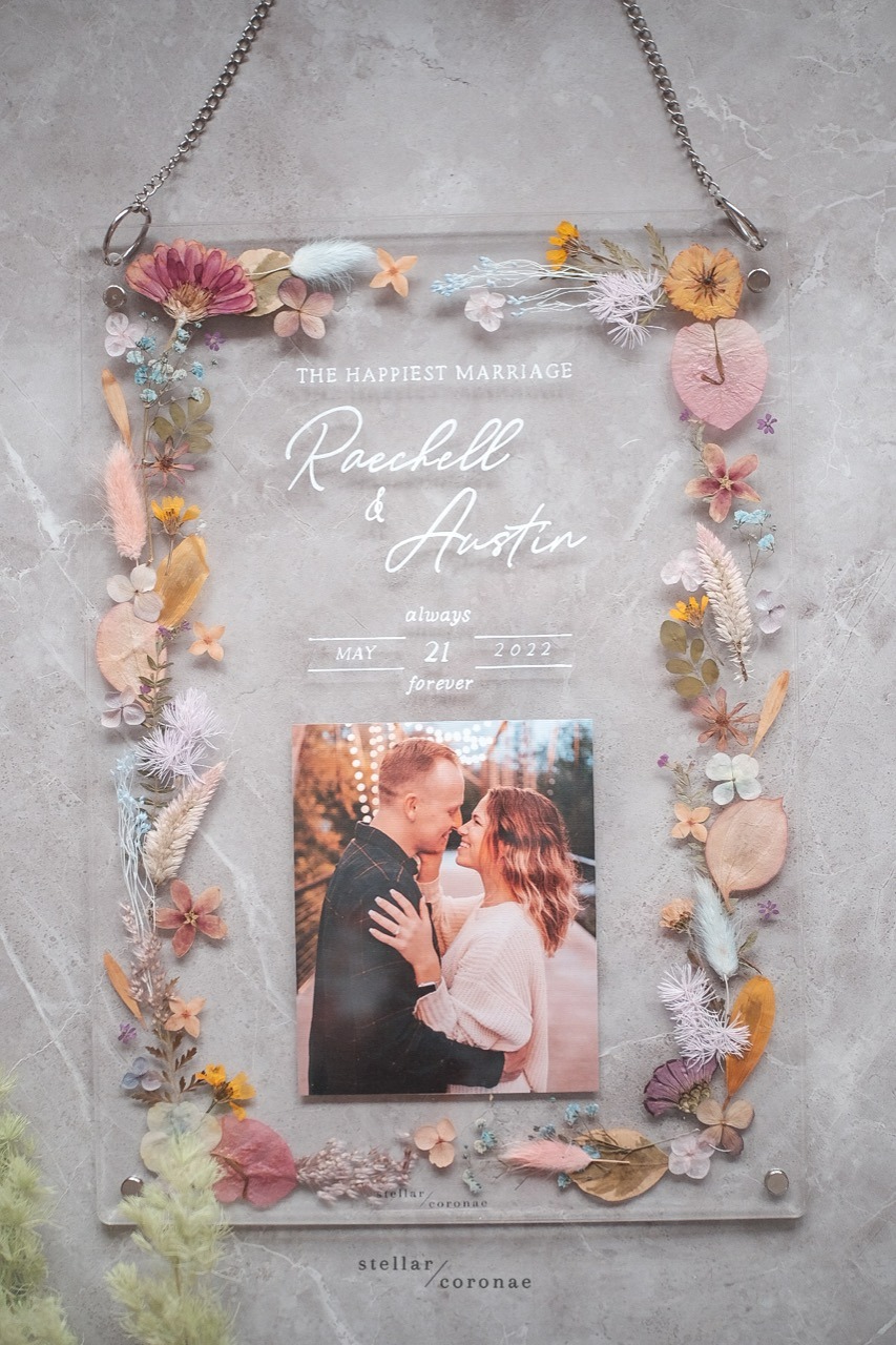 A3 Pristine Hanging Portrait/Landscape | Bingkai Tulisan/Foto Bunga Kering | Hadiah Custom Hiasan Dinding