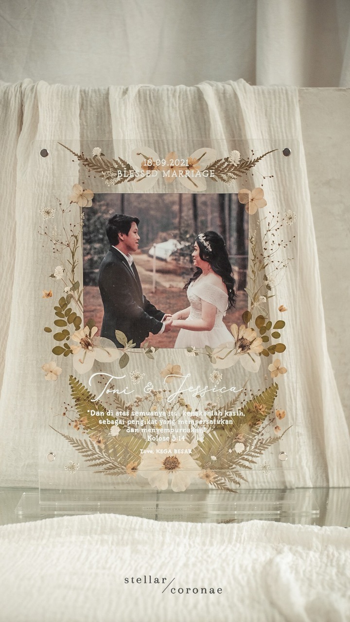 A3 Pristine Standing Portrait/Landscape | Bingkai Tulisan/Foto Bunga Kering | Hadiah Custom Hiasan Meja/Dinding