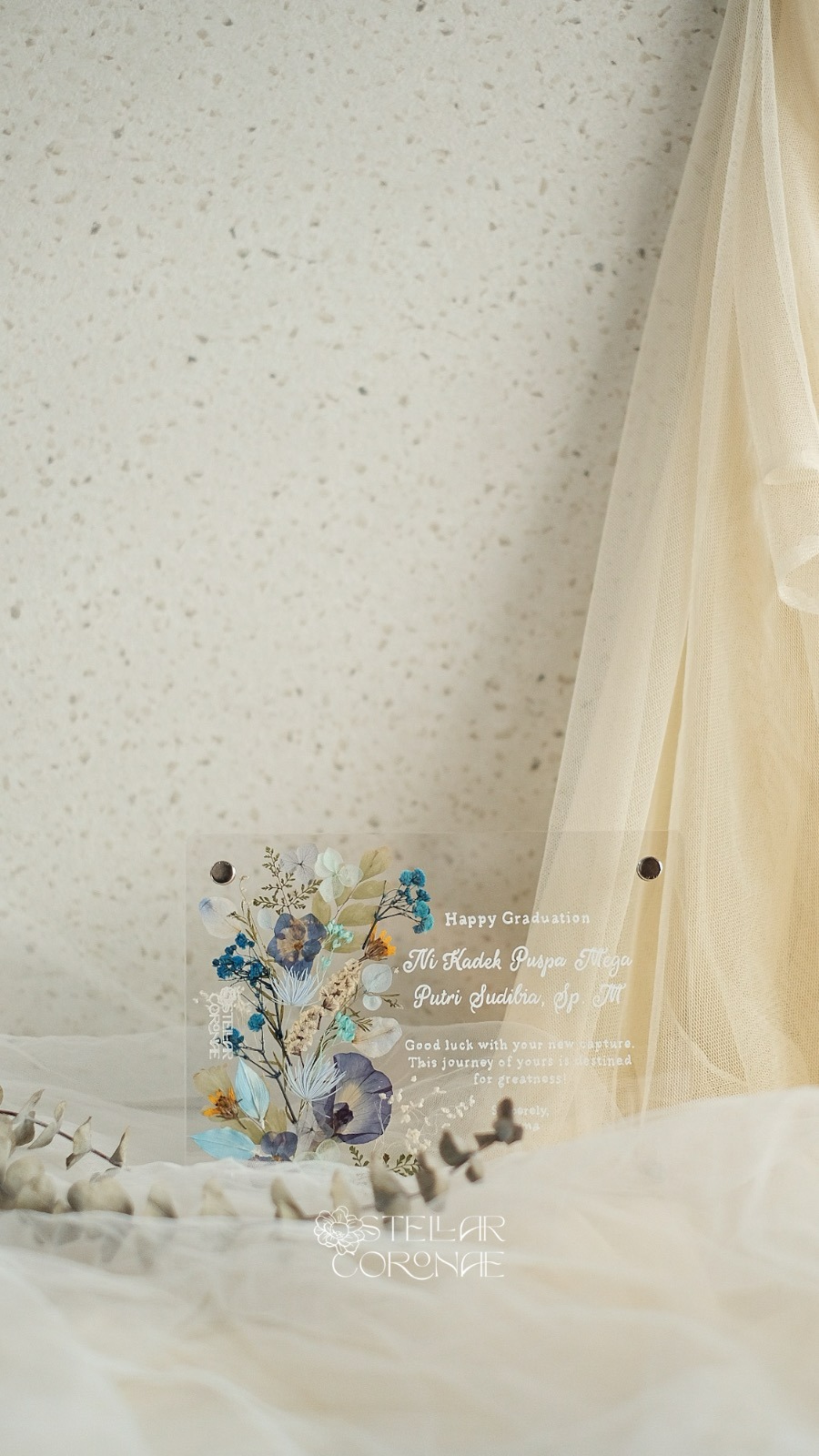 A5 Pristine Portrait/Landscape | Bingkai Tulisan/Foto Bunga Kering | Hadiah Custom Hiasan Meja