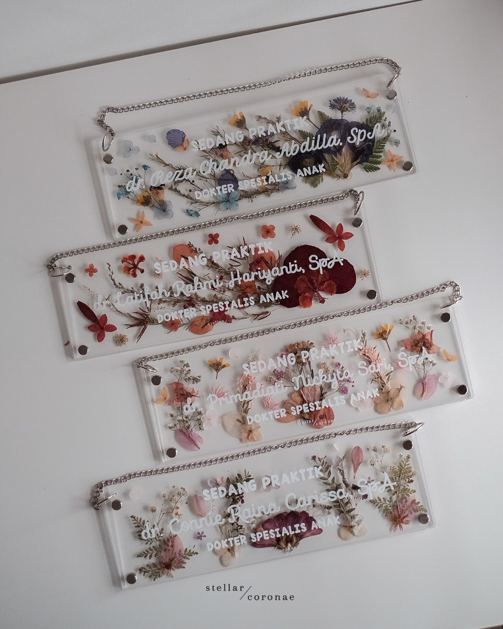10x30cm Rectangle Pristine Hanging/Standing | Bingkai Tulisan Nama Bunga Kering | Hadiah Custom Hiasan Meja/Dinding