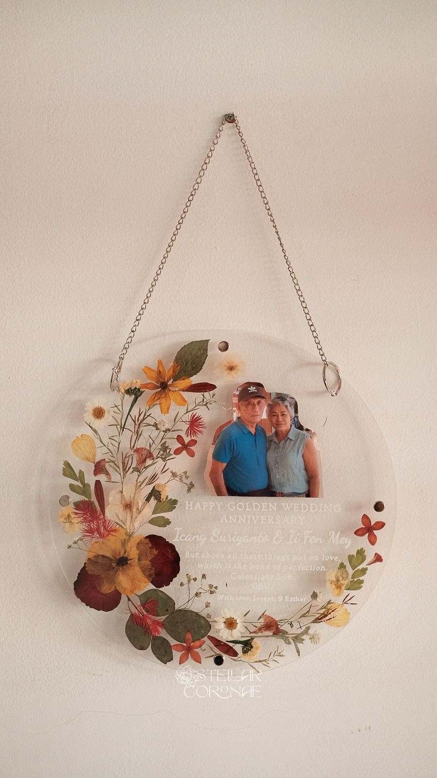 30cm Circle Pristine Hanging | Bingkai Tulisan/Foto Bunga Kering | Hadiah Custom Hiasan Dinding