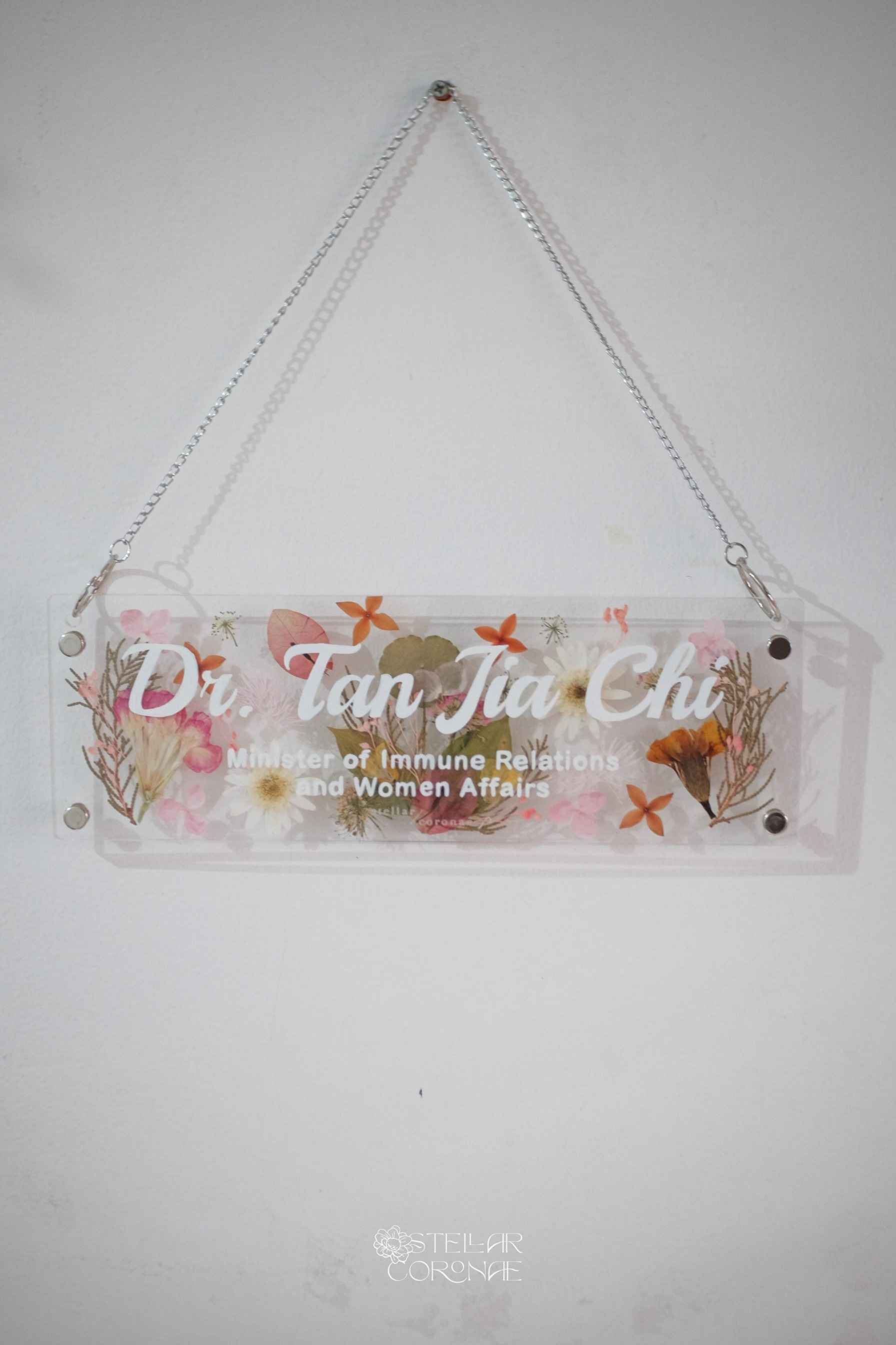 10x30cm Rectangle Pristine Hanging/Standing | Bingkai Tulisan Nama Bunga Kering | Hadiah Custom Hiasan Meja/Dinding