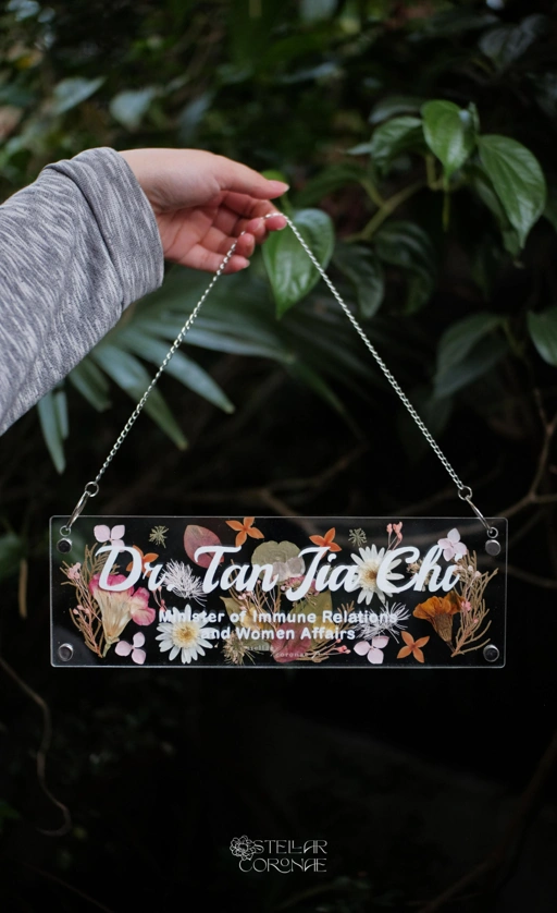 10x30cm Rectangle Pristine Hanging/Standing | Bingkai Tulisan Nama Bunga Kering | Hadiah Custom Hiasan Meja/Dinding