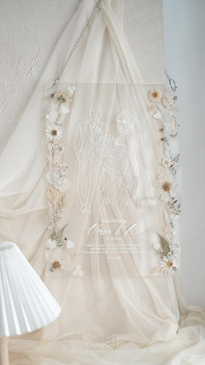 A3 Pristine Hanging Portrait/Landscape | Bingkai Tulisan/Foto Bunga Kering | Hadiah Custom Hiasan Dinding