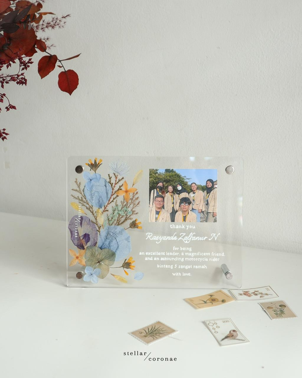 A5 Pristine Portrait/Landscape | Bingkai Tulisan/Foto Bunga Kering | Hadiah Custom Hiasan Meja