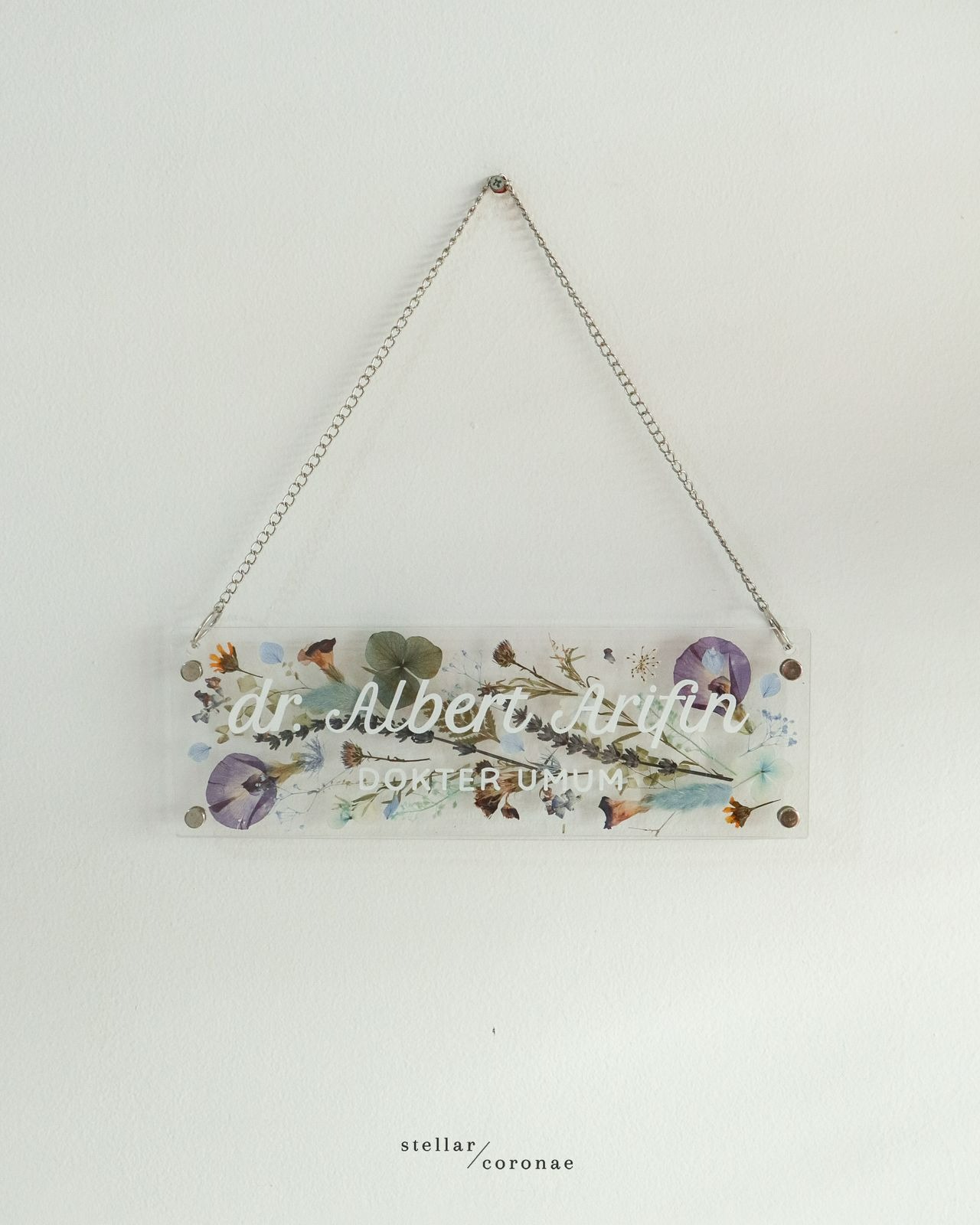 10x30cm Rectangle Pristine Hanging/Standing | Bingkai Tulisan Nama Bunga Kering | Hadiah Custom Hiasan Meja/Dinding