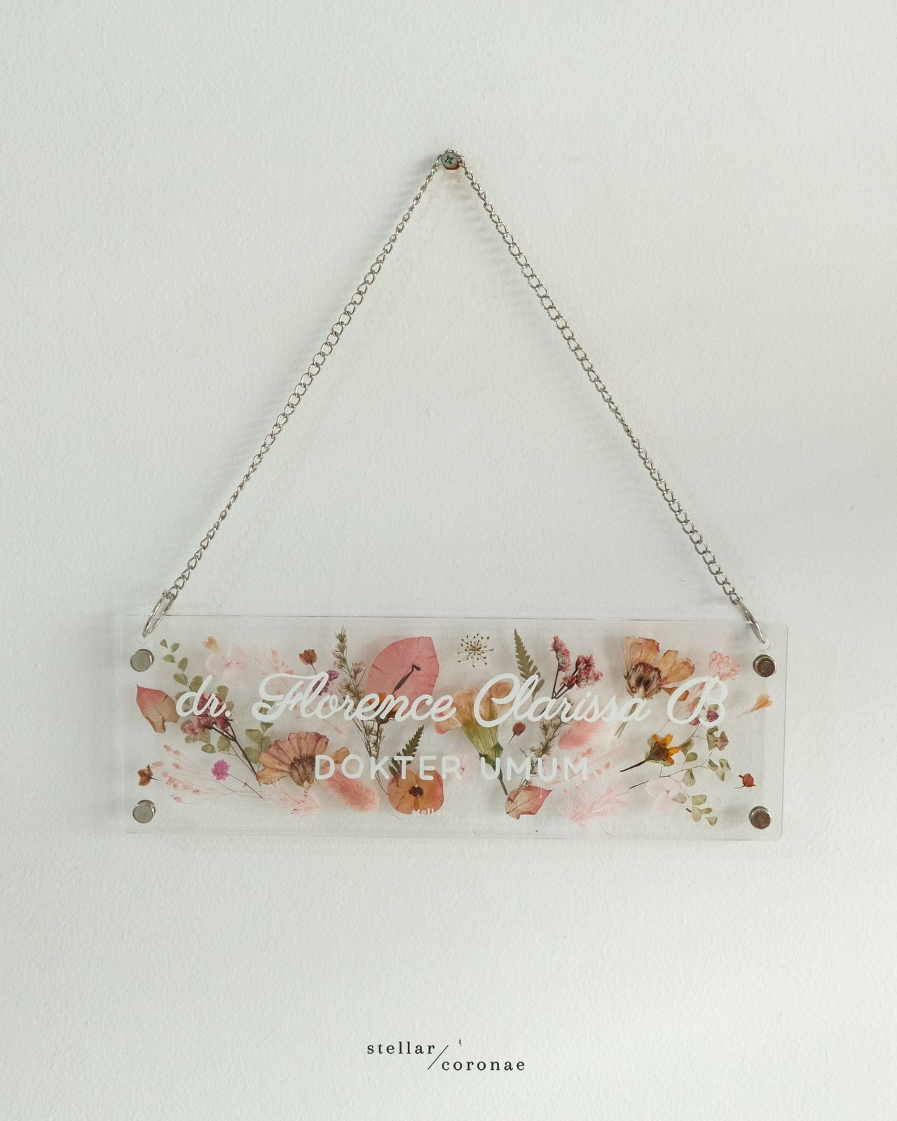 10x30cm Rectangle Pristine Hanging/Standing | Bingkai Tulisan Nama Bunga Kering | Hadiah Custom Hiasan Meja/Dinding