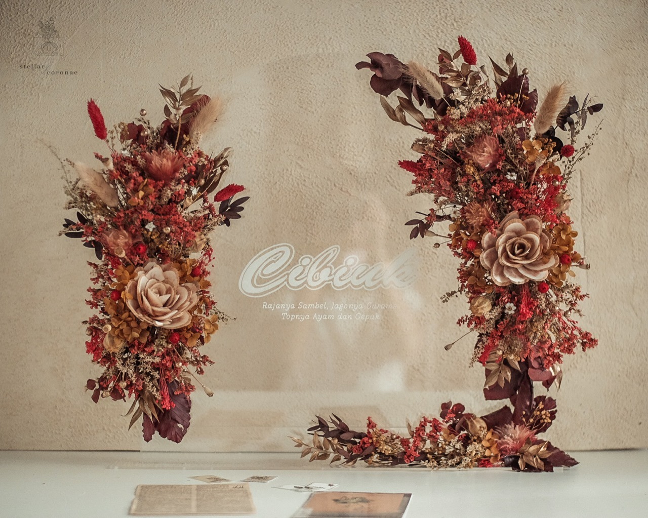 A3 Flower Arch | Bingkai Tulisan/Foto Bunga Kering | Hadiah Custom Hiasan Meja