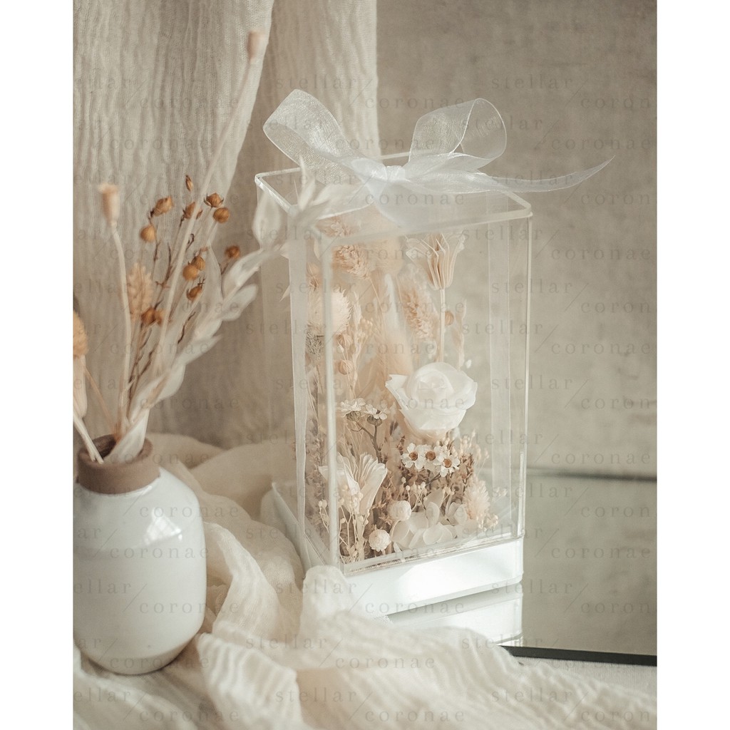StellarCoronae - Flower Block Seri Putih | Bunga Kering | Hiasan Bunga | Hadiah | Kado| Kado Hari Ibu | Mother's Day Gif