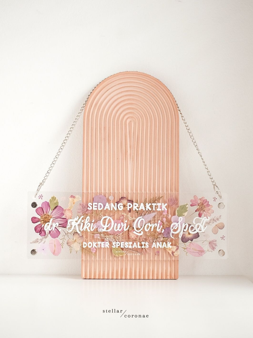 10x30cm Rectangle Pristine Hanging/Standing | Bingkai Tulisan Nama Bunga Kering | Hadiah Custom Hiasan Meja/Dinding