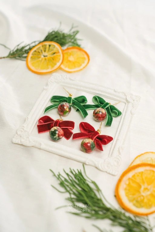 Image of StellarCoronae - Christmas Reinderr's Ribbons - Ball Earrings