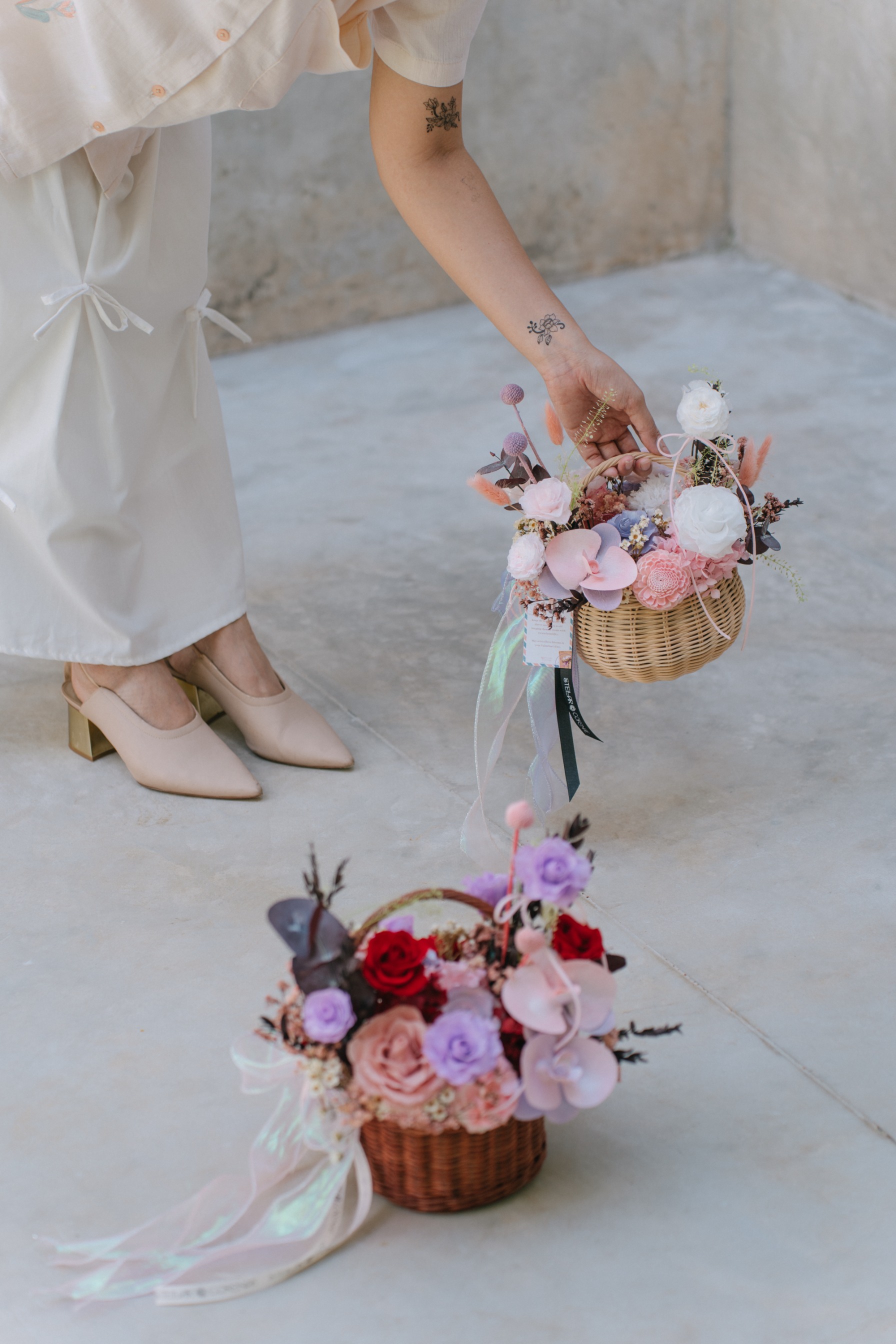 Flower Basket | Rangkaian Bunga Kering dalam Keranjang Natural