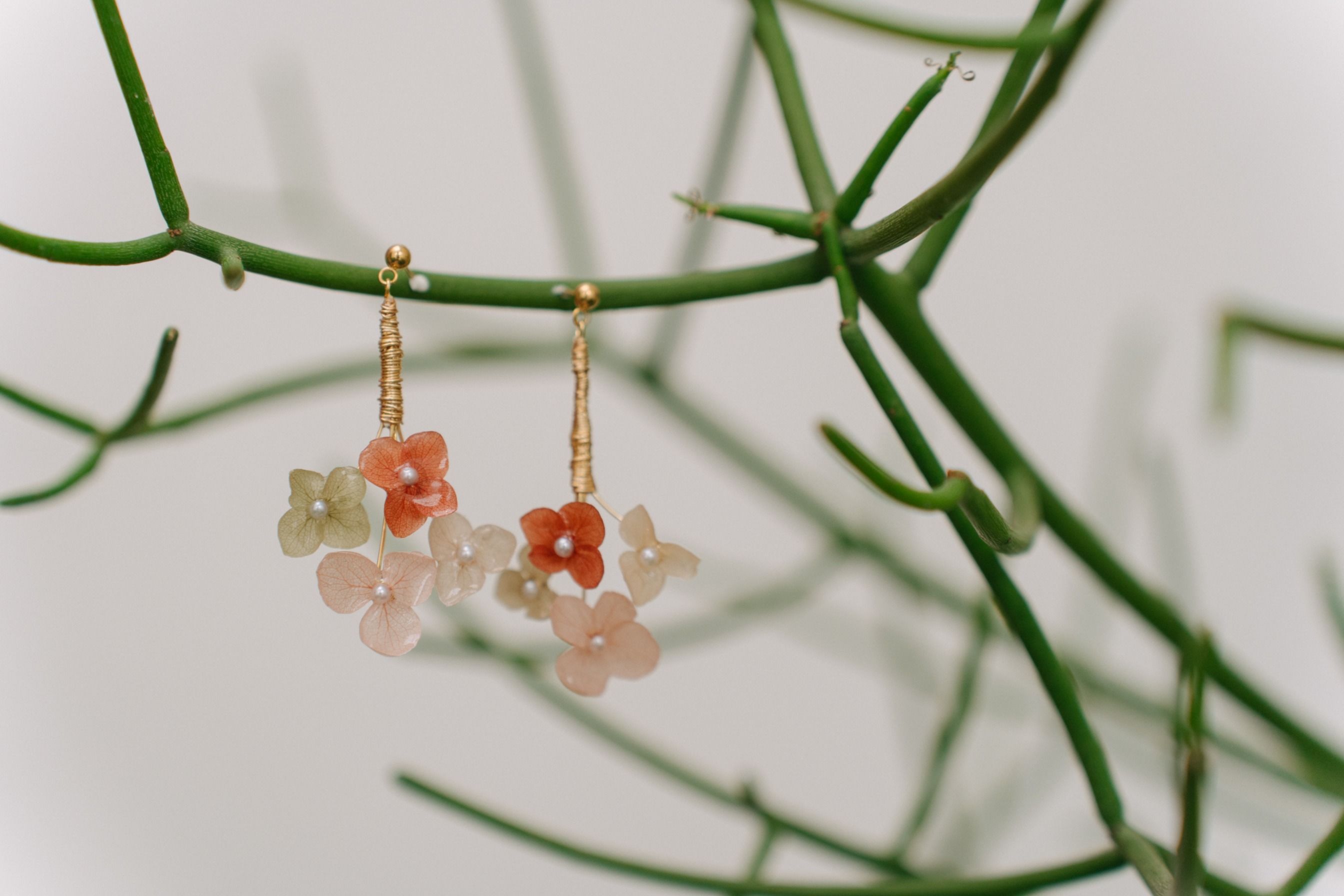 StellarCoronae - Chromaflora Hanging Earrings | Anting Gantung Handmade Bunga Asli Hydrangea