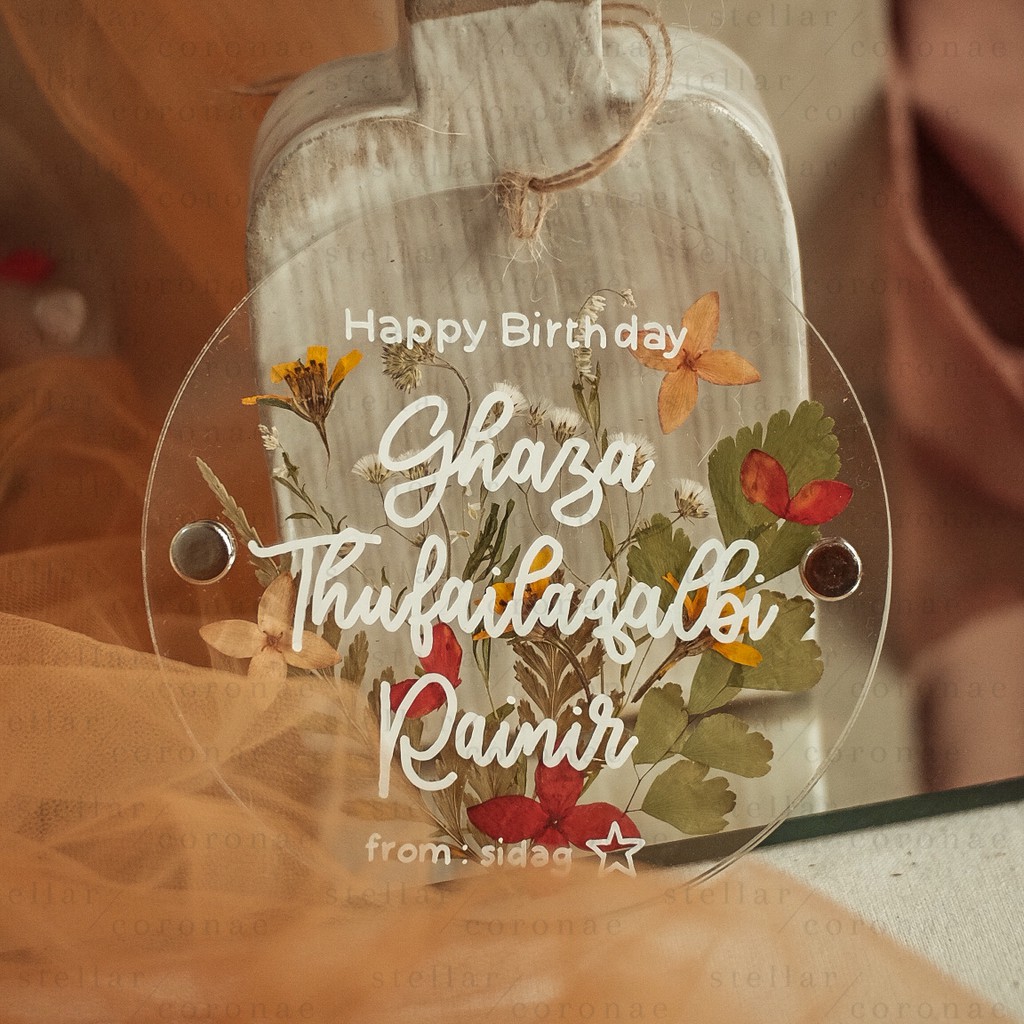 12cm Circle Pristine Hanging | Bingkai Tulisan/Foto Bunga Kering | Hadiah Custom Hiasan Dinding