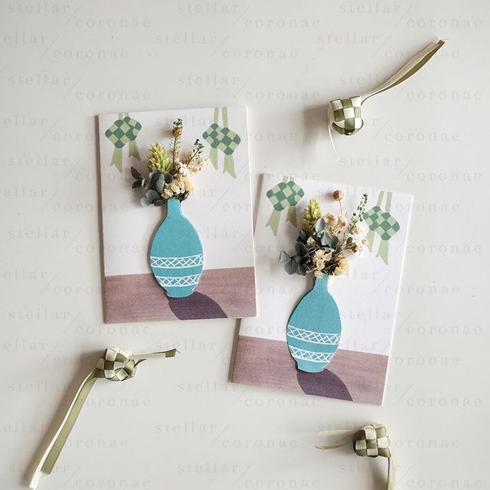 StellarCoronae - Kartu Eid Papertole Vas Oval Biru | Kartu Lebaran | Kartu Idul Fitri | Kartu Hari Raya | Kartu Ucapan |