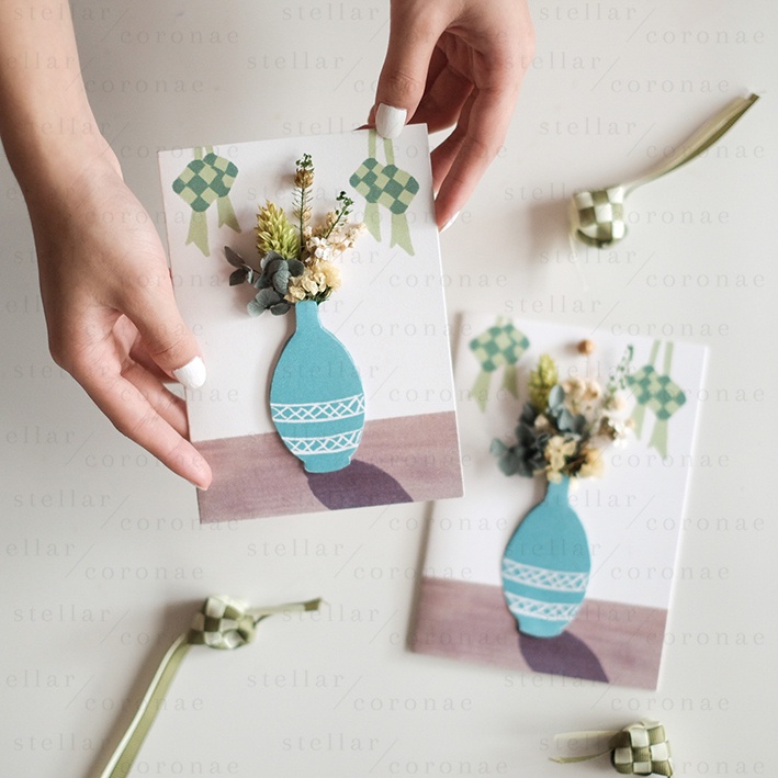 StellarCoronae - Kartu Eid Papertole Vas Oval Biru | Kartu Lebaran | Kartu Idul Fitri | Kartu Hari Raya | Kartu Ucapan |