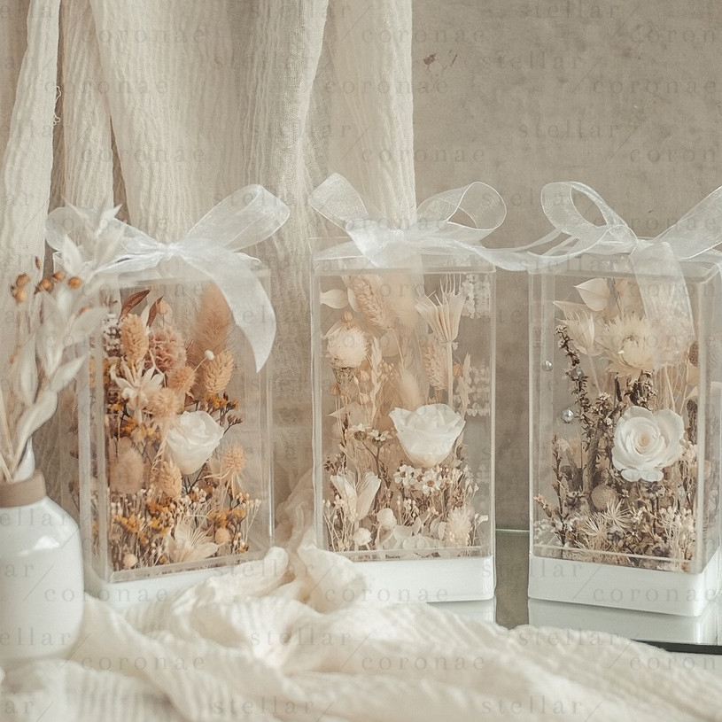StellarCoronae - Flower Block Seri Putih | Bunga Kering | Hiasan Bunga | Hadiah | Kado| Kado Hari Ibu | Mother's Day Gif