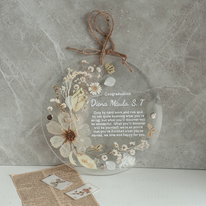 20cm Circle Pristine Hanging | Bingkai Tulisan/Foto Bunga Kering | Hadiah Custom Hiasan Dinding