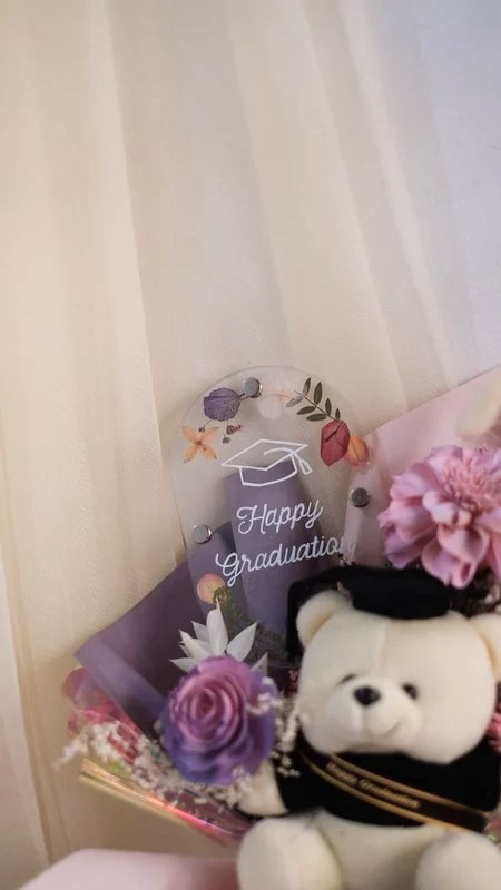 StellarCoronae - Oval Pristine Bouquet with Graduation Bear