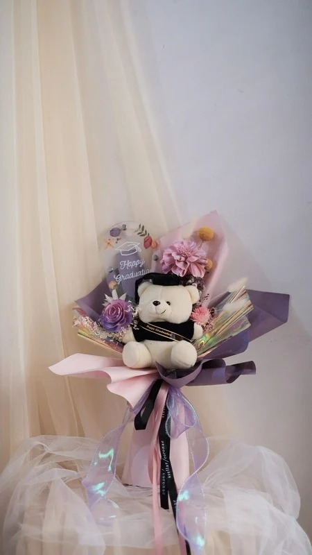 StellarCoronae - Oval Pristine Bouquet with Graduation Bear