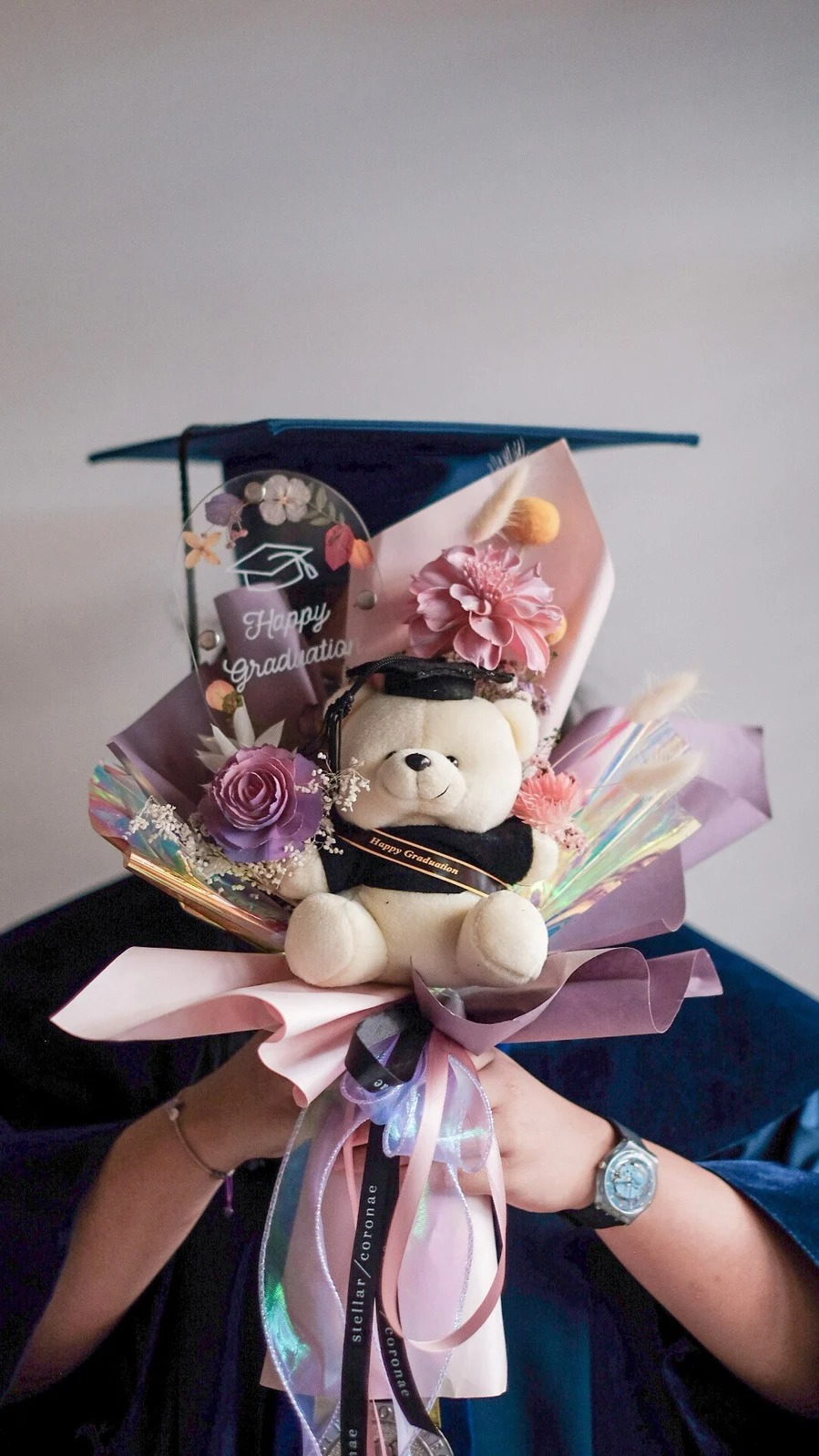 StellarCoronae - Oval Pristine Bouquet with Graduation Bear